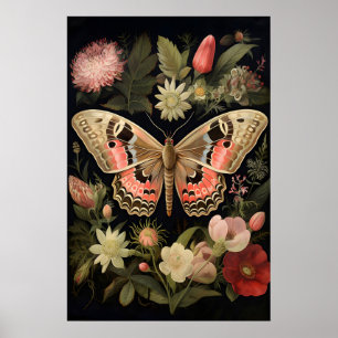 Botanisk fjäril väggkonsttryck, Mörk Akademi Poster