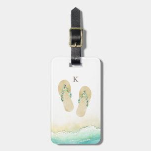 Botanisk flinflip flopsMonogram för strand Bagagebricka