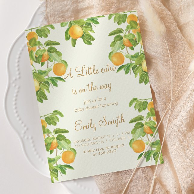 Botanisk frukt Orange Little Cutie Baby Shower Inbjudningar (Skapare uppladdad)