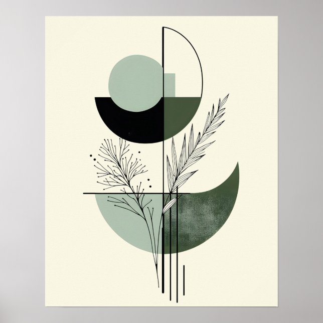 Botanisk Grön Abstrakt Geometrisk Poster (Framsidan)