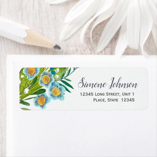 Botanisk grön Blommig | Bröllopsdusch Returadress Etikett (Insitu)