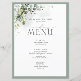 Botanisk grön Blommigt Watercolor Bröllop Menu Meny