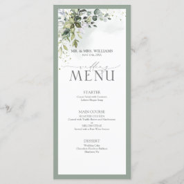 Botanisk grön Blommigt Watercolor Bröllop Menu Meny