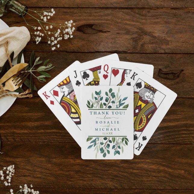 Botanisk Grön Bröllop Casinokort (Botanical Greenery Custom Wedding Playing Card Deck)