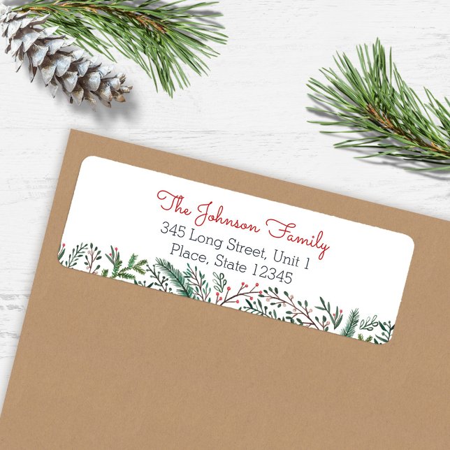 Botanisk grön jul | Tall Returadress Etikett (Botanical green Christmas Holiday | Pine Tree Label)