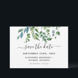 Botanisk grönska blad vattenfärg bröllop spara datumet<br><div class="desc">Gröna örter - Grönska blad vattenfärg vårbröllop elegant och modernt Spara datum på vit bakgrund - inkluderar vacker och elegant skript typografi med moderna botaniska blad och grönska för den speciella bröllopsdagens firande.</div>
