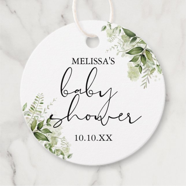 Botanisk grönska Blommig Neutral Baby Shower Gåvor Etiketter (Framsida)