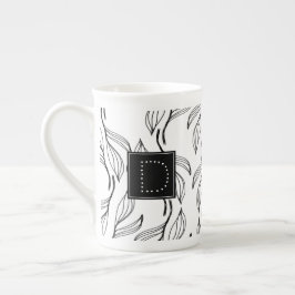 Botanisk grönska Blommig svart-vit monogram Benporslin Mugg