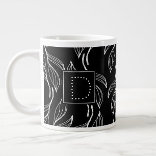 Botanisk grönska Blommig svart-vit monogram Jumbo Mugg