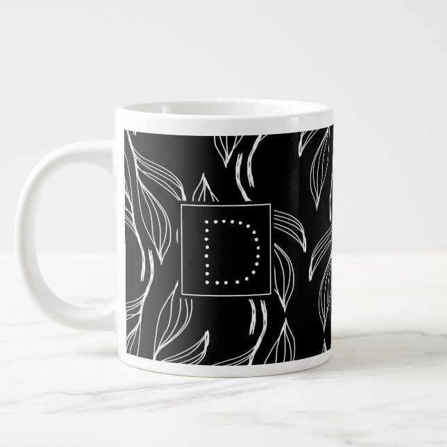 Botanisk grönska Blommig svart-vit monogram Jumbo Mugg (Vänster)