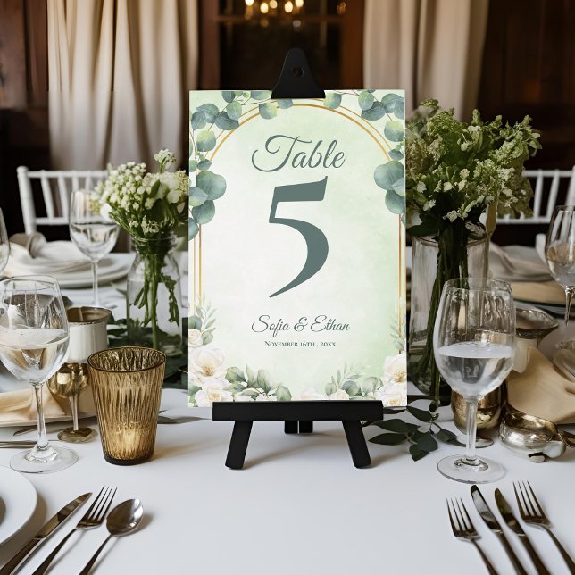 Botanisk grönska Eukalyptus bröllopsbord nummer Tack Kort (Botanical Greenery Eucalyptus Wedding Table Number)
