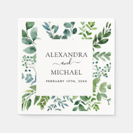 Botanisk Grönska Lövverk Vattenfärg Bröllopsservet Pappersservett
