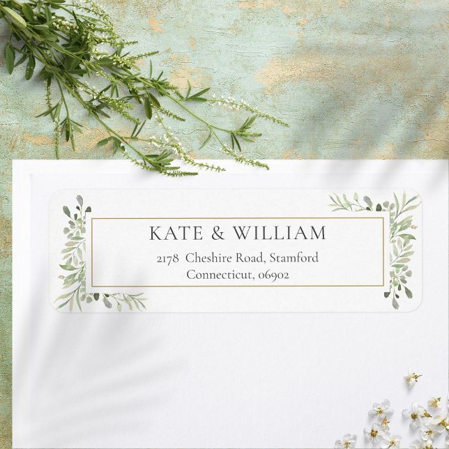 Botanisk grönska Vattenfärg Bladadress Returadress Etikett (Botanical Greenery Watercolour Foliage Address Label)