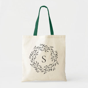 Botanisk grönskakranMonogram Tygkasse