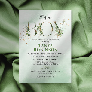 Botanisk grönskande pojke baby shower inbjudningar