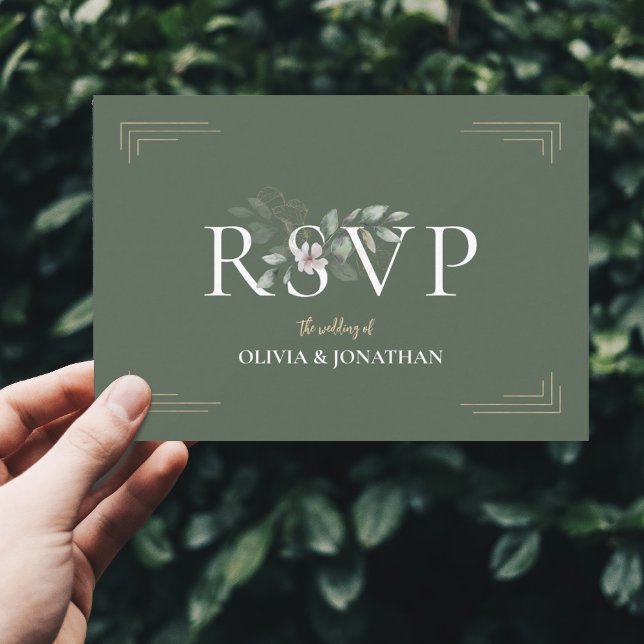 Botanisk Grönt Bröllop Meal Choice OSA Inbjudningar (Delicate sage green gold botanical greenery RSVP wedding invite)