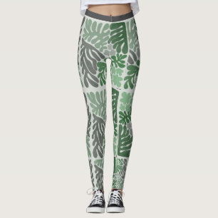 Botanisk Grönt & Grått Löv Skriv ut kvinnlig bensi Leggings