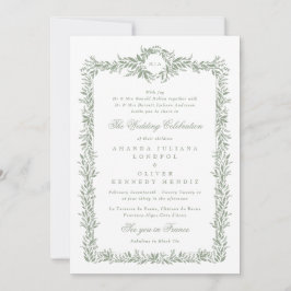 botanisk grönt, klassisk läafy ram bröllop inbjudningar