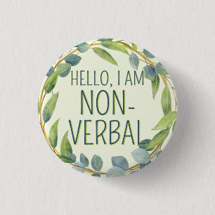Botanisk Grönt Löv text non-verbal Autism Knapp