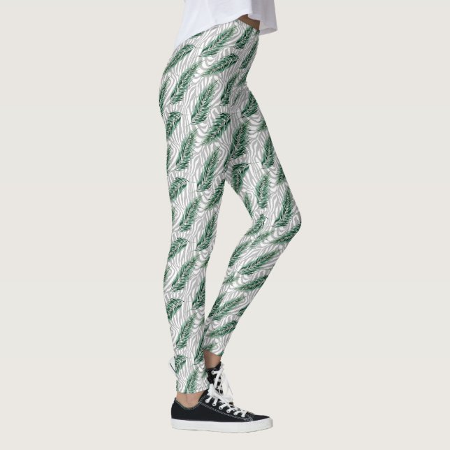 Botanisk Grönt Löv Vattenfärg Leggings (Höger)