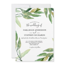 Botanisk Grönt Löv Watercolor Bröllop