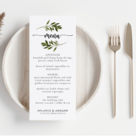 Botanisk Grönt Lövs Bröllop Menu Meny