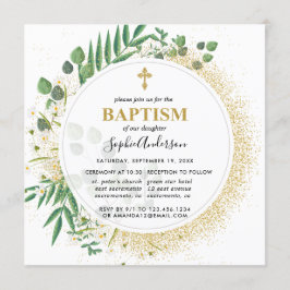 Botanisk Grönt och Guld baptism Inbjudningar