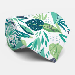 Botanisk Grönt och vit tropisk Blad Mönster Slips