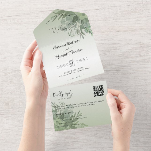 Botanisk Grönt QR-kod Bröllop (Avrivbar del)