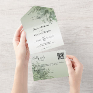 Botanisk Grönt QR-kod Bröllop