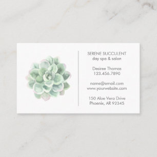 Botanisk Grönt Vattenfärg Succulent Day Spa Visitkort