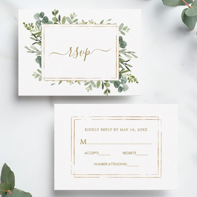 Botanisk guldgrönsak bröllop RSVP-kort OSA Kort (Front & Back)