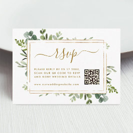 Botanisk guldgrönska Bröllops-RSVP med QR-kod Tilläggskort