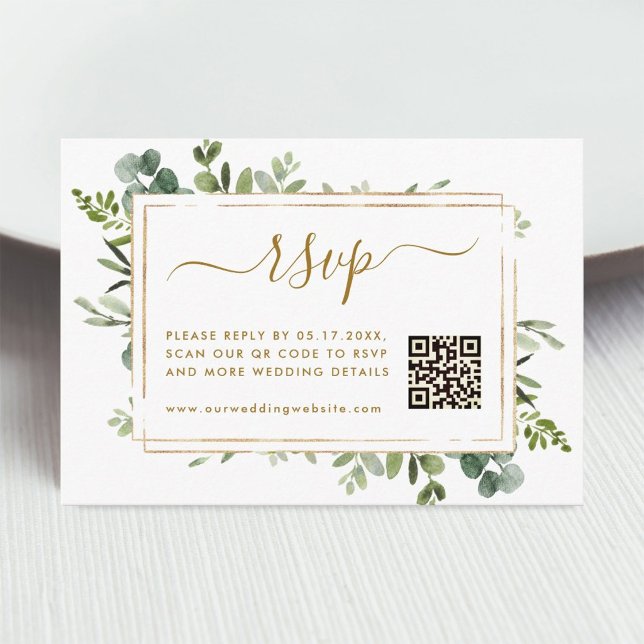 Botanisk guldgrönska Bröllops-RSVP med QR-kod Tilläggskort (Skapare uppladdad)