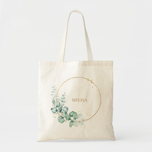 Botanisk guldgrönska Eukalyptus Totebag Tygkasse (Framsidan)