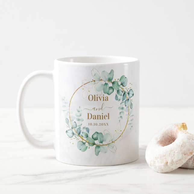 Botanisk Guldgrönska Personalisera för Bröllop Kaffemugg (Med munk)