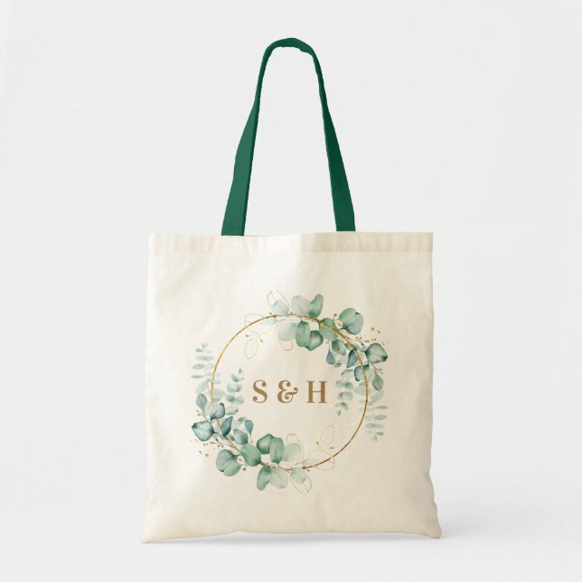 Botanisk guldgrönska Personlig monogram Tygkasse (Framsidan)