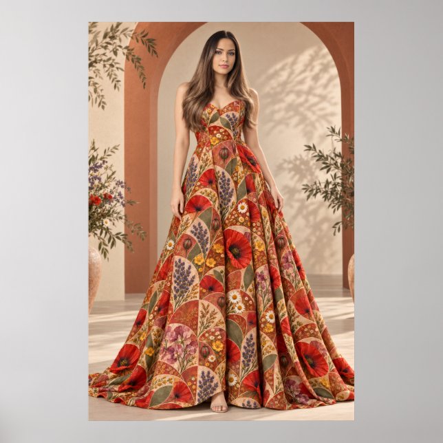 Botanisk haute couture Kvinna Boho Blommig Mode Af Poster (Framsidan)