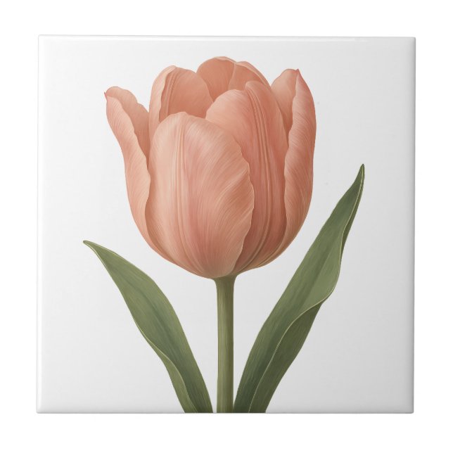 Botanisk illustration av elegant Peach Tulip Kakelplatta (Framsidan)