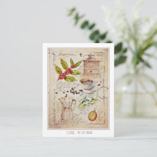 Botanisk illustration av kväll målat kaffe vykort