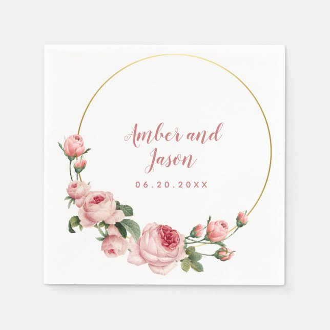 botanisk illustration av ram anpassningsbar rosa r pappersservett (Framsidan)