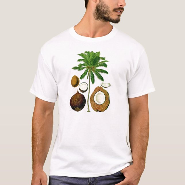 Botanisk illustration för kokosnötträd t-shirt (Framsida)