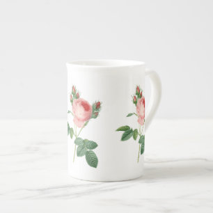 Botanisk illustration för rosa rosvintage benporslin mugg
