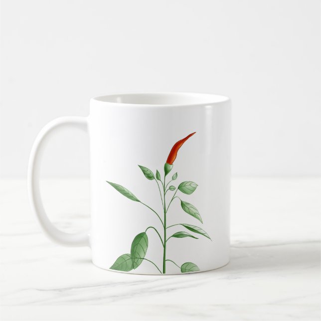 Botanisk illustration för varm Chilipepparväxt Kaffemugg (Vänster)