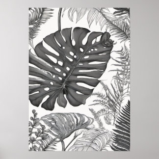 Botanisk illustration Monstera ormbunke växt föräl Poster