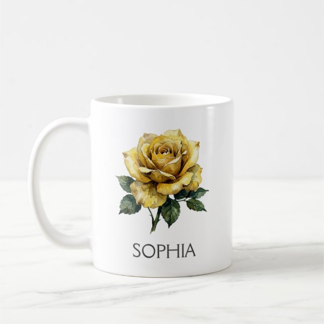 Botanisk illustrationsmugg - Gul ros Kaffemugg (Vänster)