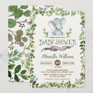 Botanisk inbjudan för grönskaelefantbaby shower
