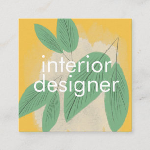 Botanisk inredningsdesigner Handritad blad Gul Fyrkantigt Visitkort