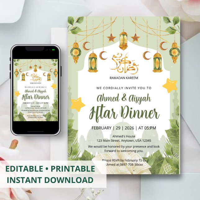 Botanisk islamisk Iftar-inbjudan med Koranen Inbjudningar (Skapare uppladdad)