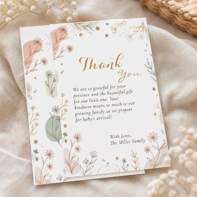 Botanisk jordton Whimsisk blom- Tack Kort (Botanical Earth Tone Whimsical Floral Thank You Card)